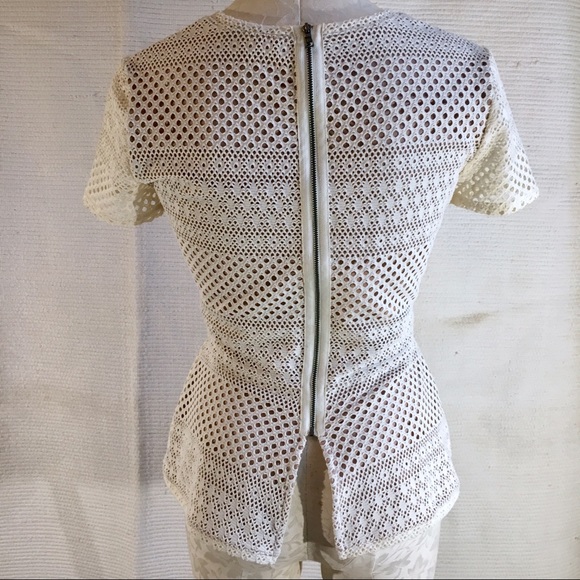 BCBG Crochet Knit Peplum Short-Sleeved Shirt - Picture 4 of 8